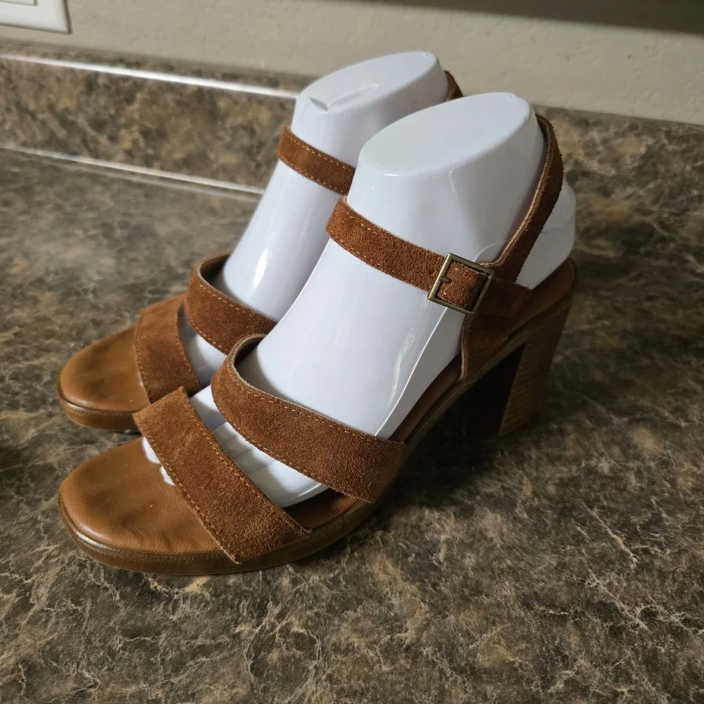 MARIELLA MADE IN ITALY Brown Leather Block Heel Sandals Anthropologie Size 8